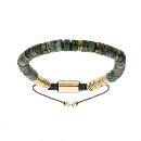 Bracelet Coulissant Acier 316 L et PVD Jaune avec Pierres Jaspe Vert Véritable