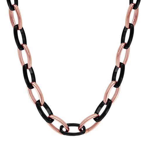 Collier Acier 316 L Rose Maille Ovale Céramique Noire