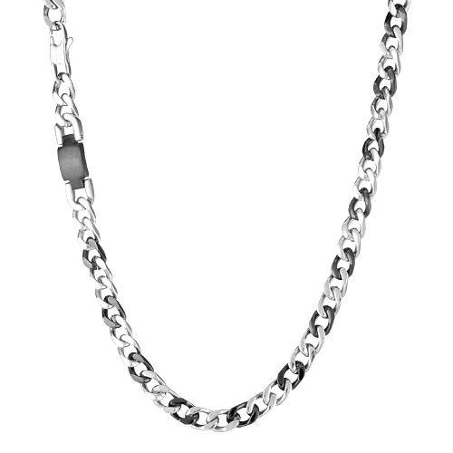 Collier Acier 316 L Mailles Gourmette Bicolore Noir et Acier