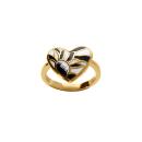 Bague Acier 316 L Doré Forme Coeur Résine Blanc et Noir
