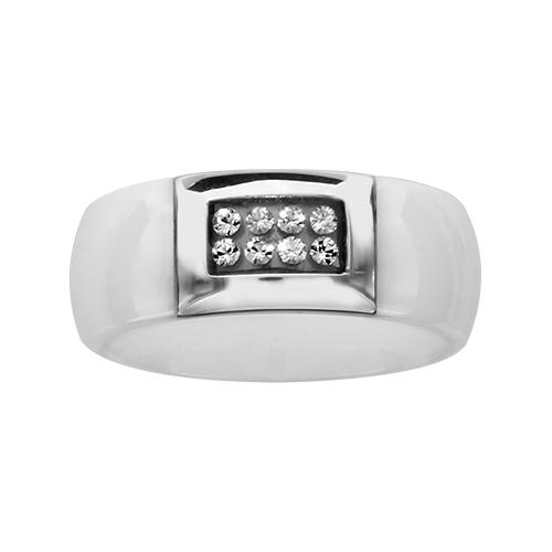 Bague Acier 316 L Céramique Blanche avec Cristal