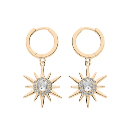 Boucles d'oreilles Plaqué Or Petite Créoles et Pampille Soleil avec Zirconium