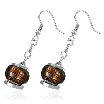 Boucles d'oreilles Acier 316 L et Perles de Verre Marron