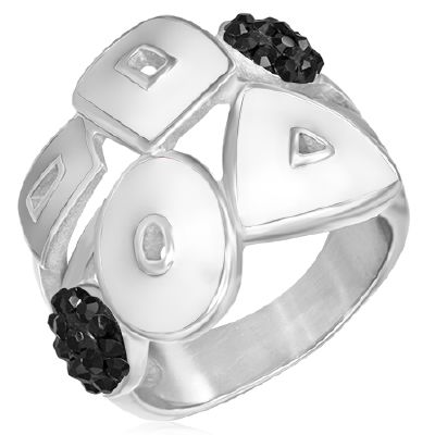 Bague Acier 316 L , Email et Zirconium Forme Géométrique