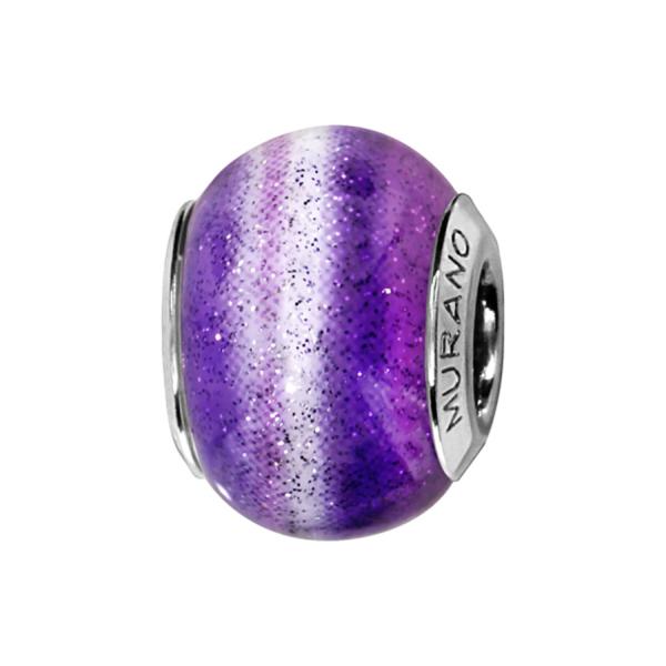 Charms Argent 925 Perle Murano Violet Fond Pailleté