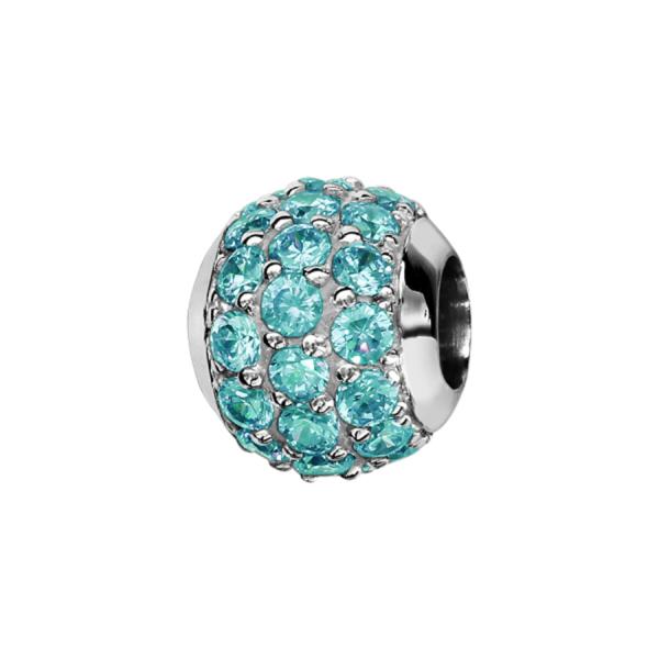 Charms Argent 925 Boule 3 Rangs Zirconium Bleu Ciel