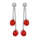 Boucles d'oreilles Argent 925 Double Chainette Pierre Synthese Rouge 