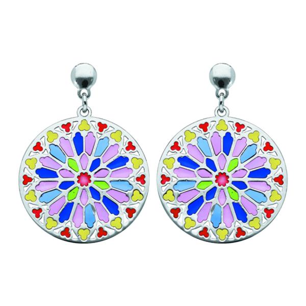 Boucles d'oreilles Argent 925 Vitrail Resine Multicolore