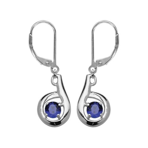 Boucles d'oreilles Argent 925 Dormeuse Zirconium Serti Rond Bleu