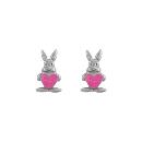 Boucles d'oreilles Argent 925 Enfant Petit Lapin Coeur Rose