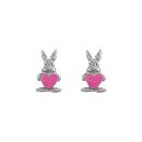 Boucles d'oreilles Argent 925 Enfant Petit Lapin Coeur Rose