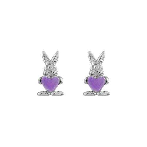 Boucles d'oreilles Argent 925 Enfant Petit Lapin Coeur Violet