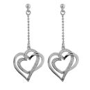 Boucles d'oreilles Argent 925 et Zirconium Double Coeur