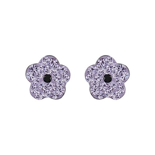 Boucles d'oreilles Argent 925 Enfant Fleur Strass Violet