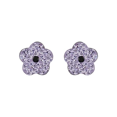 Boucles d'oreilles Argent 925 Enfant Fleur Strass Violet