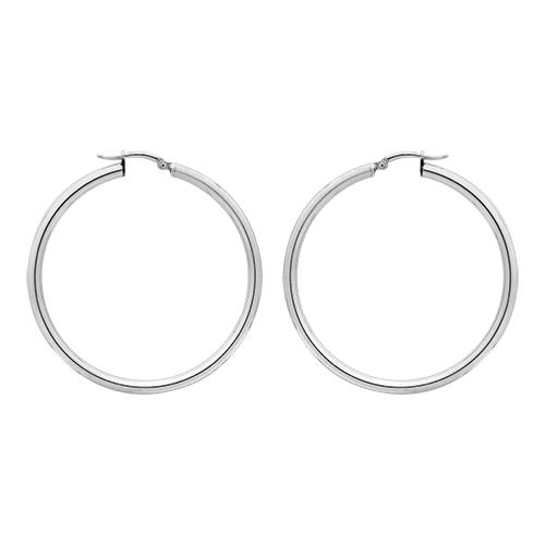 Boucles d'oreilles Argent 925 Rhodié Créole Tube 3 mm Diam. 45 mm