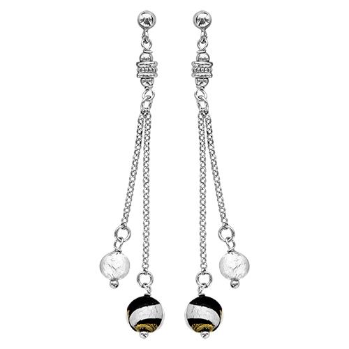 Boucles d'oreilles Argent 925 Verre de Murano Double Chaines 2 Boules 