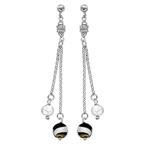 Boucles d'oreilles Argent 925 Verre de Murano Double Chaines 2 Boules 