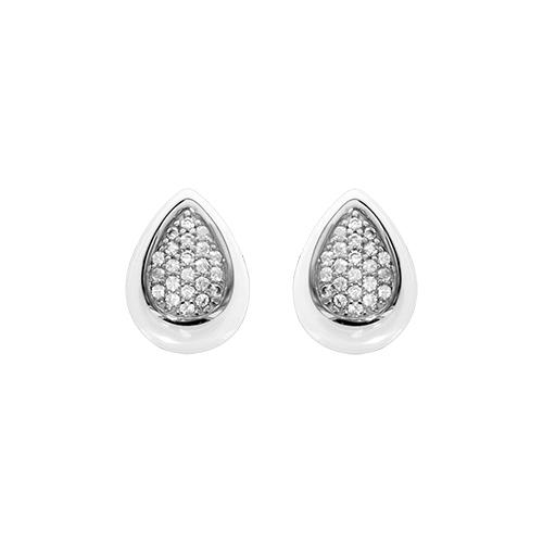 Boucles d'oreilles Argent 925 Poire Céramique Blanche Zirconium Sertis