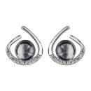 Boucles d'oreilles Argent 925 et Zirconium Sertis Perle d'imitation Grise