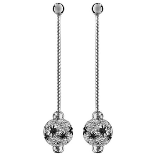 Boucles d'oreilles Argent 925 Longues Boule Diamanté Etoiles