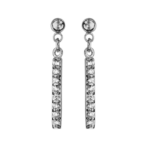 Boucles d'Oreilles Argent 925 Pendante Barette et Zirconium Sertis
