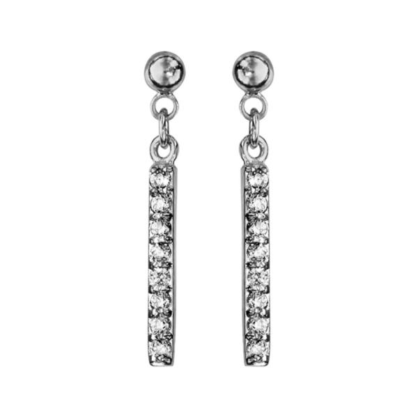 Boucles d'Oreilles Argent 925 Pendante Barette et Zirconium Sertis