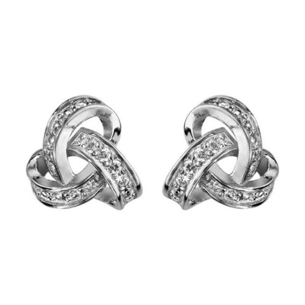 Boucles d'Oreilles Argent 925 3 Boucles Entrelacées avec Zirconium Sertis