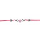 Bracelet Argent 925 Enfant Double Cordon Rose Motif Coeur