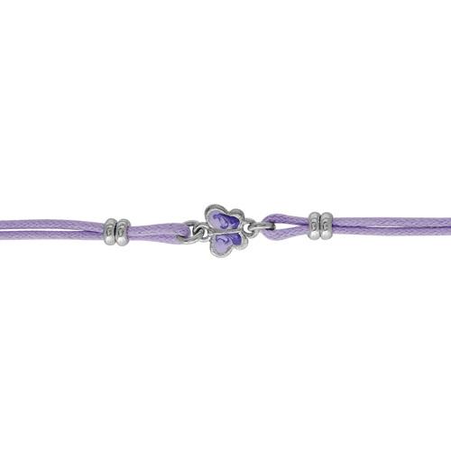 Bracelet Argent 925 Enfant Double Cordon Violet Motif Papillon