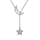 Collier Argent 925 Platiné Lune et Pampille Etoile Zirconium