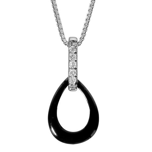 Collier Argent 925 Ovale Céramique Noire Barrette Zirconium Sertis