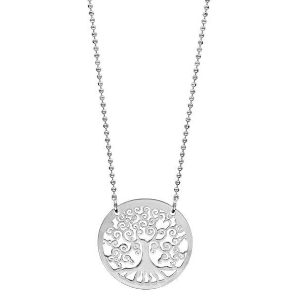 Collier Argent 925 Maille Boules Pendentif Arbre de Vie