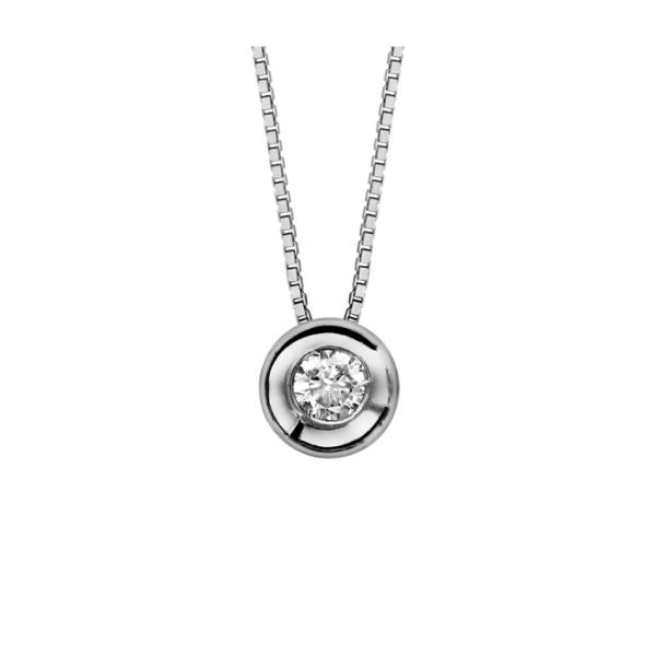 Collier Argent 925 Petit Pendentif Forme Rond avec Zirconium Serti