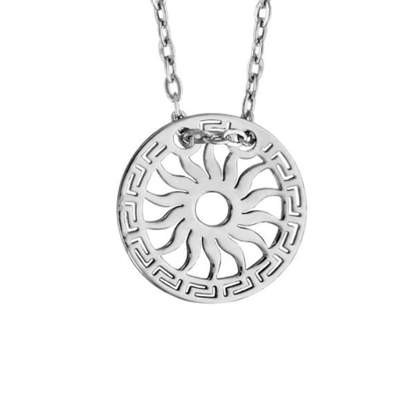 Collier Argent 925 Pendentif Rond Découpé Motif Soleil