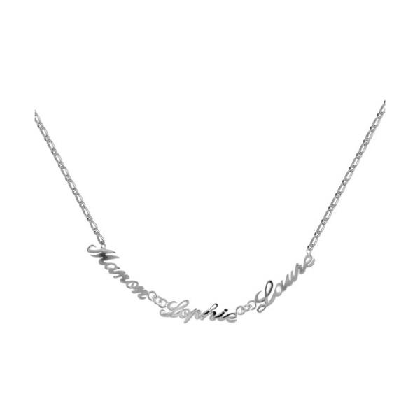 Collier Argent 925 Maille 1+1 2 mm + 3 Prénoms Découpés Anglaise