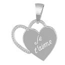 Pendentif Argent 925 Double Coeurs Gravé Je t'Aime