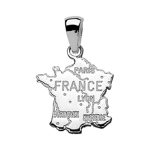 Pendentif Argent 925 Moyenne Carte France avec Villes