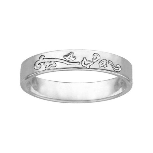 Bague Alliance Argent 925 Ruban 4 mm Motif Feuille de Lierre à gravée