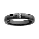 Bague Argent 925 Anneau Céramique Noir Faceté Barette Zirconium Sertis