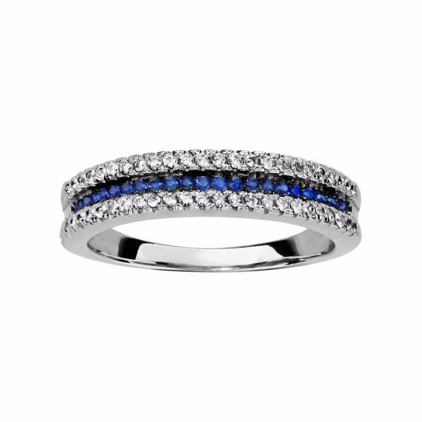 Bague Argent 925 3 Rangs Zirconium Sertis Bleu