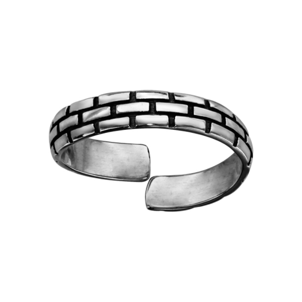 Bague Argent 925 Patinée Motif Brique Ajustable