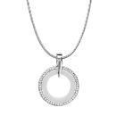 Collier Argent 925 Pendentif Double Ronds Zirconium Micro-Sertis Céramique Blanche