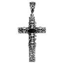 Pendentif Argent Massif Croix Patinée Tête de Mort avec Zirconium Noir