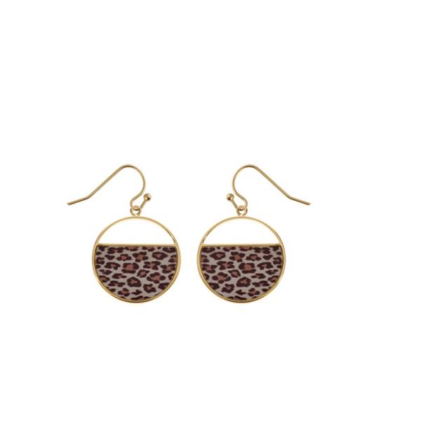 Boucles d'oreilles Crochet Acier 316 L Doré Ronde Résine Léopard