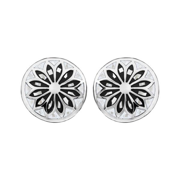 Boucles d'oreilles Acier 316 L Rondes Motif Noir et Blanc avec Nacre