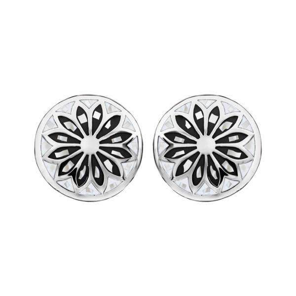 Boucles d'oreilles Acier 316 L Rondes Motif Noir et Blanc avec Nacre