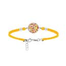 Bracelet Acier 316 L Pastille Ronde Soleil Jaune Orangé avec Nacre Cordon Jaune 16+3 cm