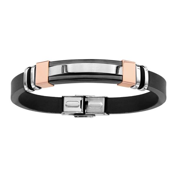 Bracelet Acier 316 L et Caoutchouc Plaque + PVD Rose