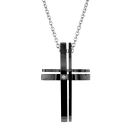 Collier Acier 316 L Pendentif Croix Résine Noire Zirconium Blanc